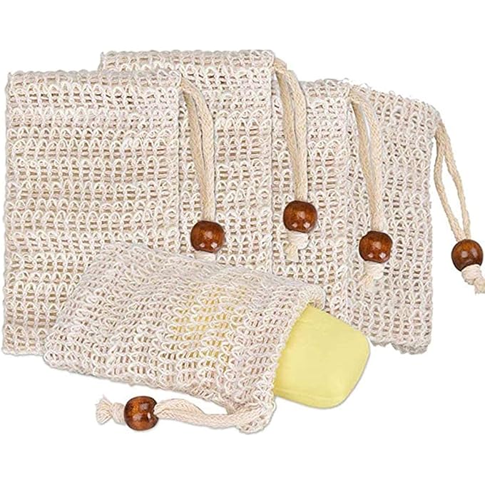 Khazna Soap Bag Soap Bag (5-Pack) Ideal for Body Scrub, Save Soaps, Natural Fiber eco Soap Bags for Foaming and Drying, Organic Soap Bag With Pouch Holder for Shower Bath